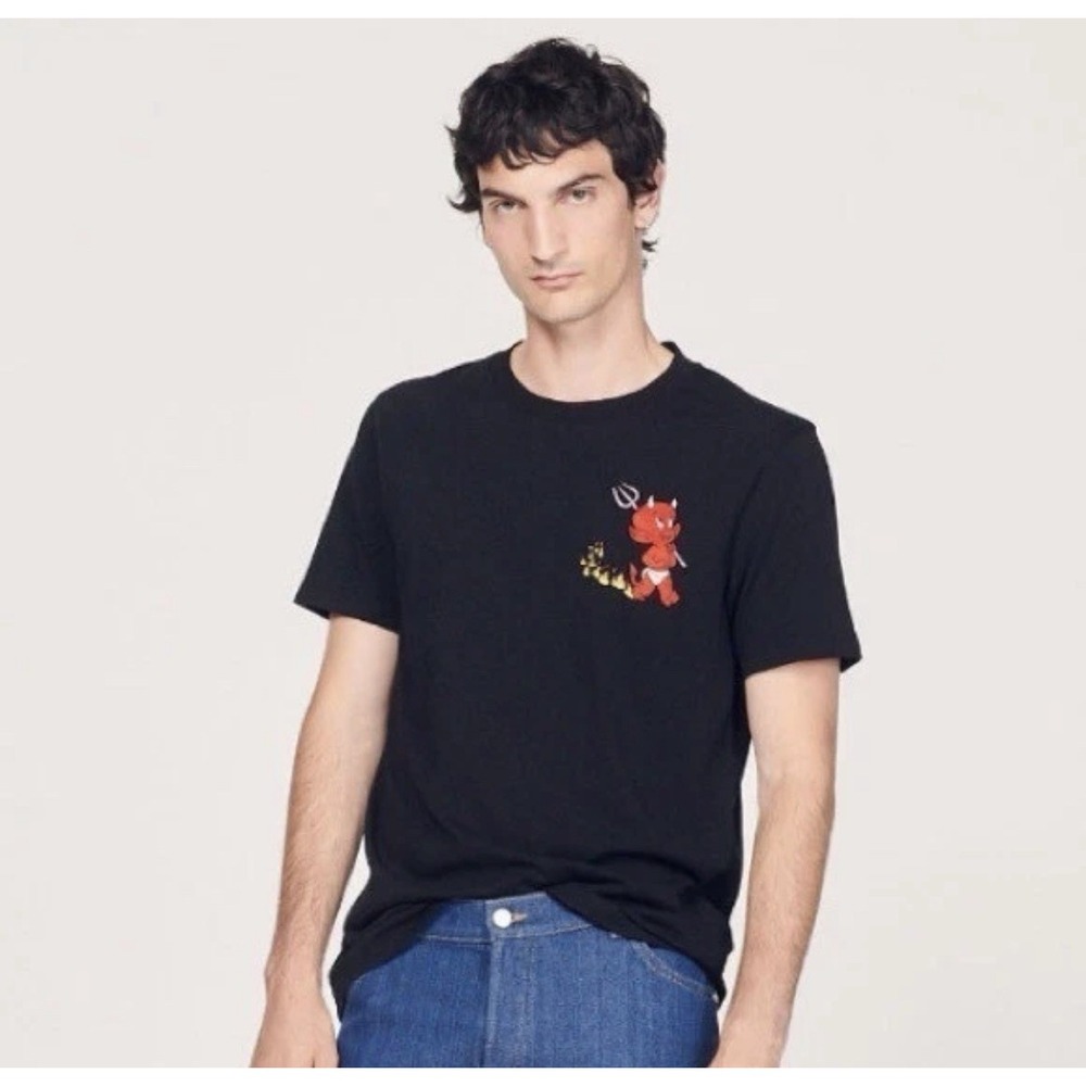 NWT Sandro X Hot Stuff Men's Tee T-Shirt Black Graphic Short Sleeve M - NWT